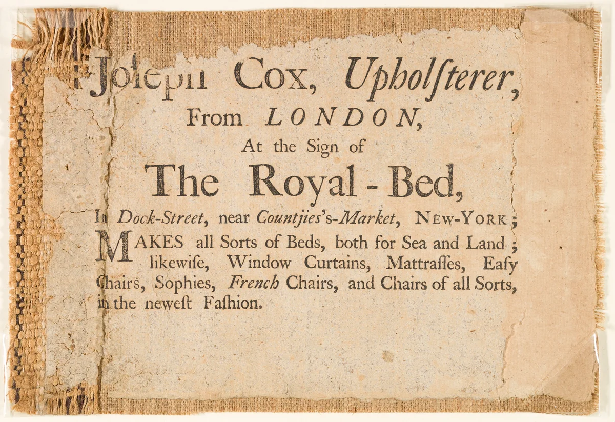 Label by Joseph Cox, artwork, 1757-1760