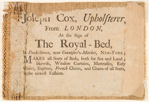Label by Joseph Cox, artwork, 1757-1760