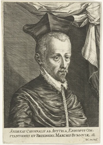 Portret van Andreas aartshertog van Oostenrijk by Dominicus Custos, print, 1579-1615