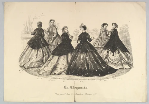 Six Women Outdoors, No. 676, from La Elegancia by Hélöise Leloir, print, 1865-1866