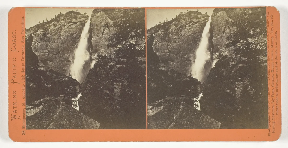 Yosemite Falls, 2630 ft., from the series "Watkins' Pacific Coast" by Carleton Watkins, photograph, 1861-1876