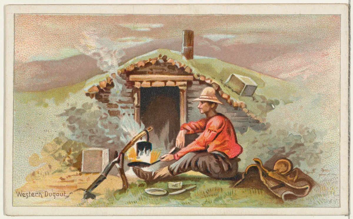 Western Dugout, from the Habitations of Man series (N113) issued by W. Duke, Sons & Co. to promote Honest Long Cut Smoking and Chewing Tobacco by The Giles Company, print, 1890