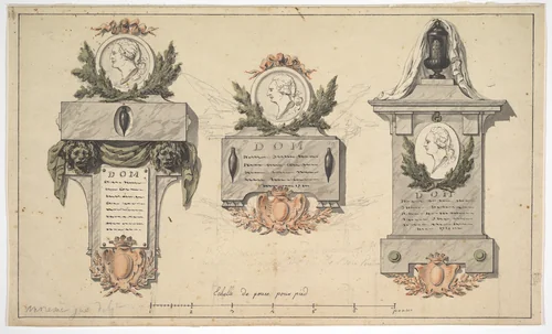 Three Designs for a Funerary Monument or Epitaph by Jean Michel Moreau le Jeune, drawing, 1770-1790