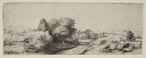 View of the Diemerdijk with a Milkman and Cottages ('Het Melkboertje') by Rembrandt van Rijn, print, 1645-1655