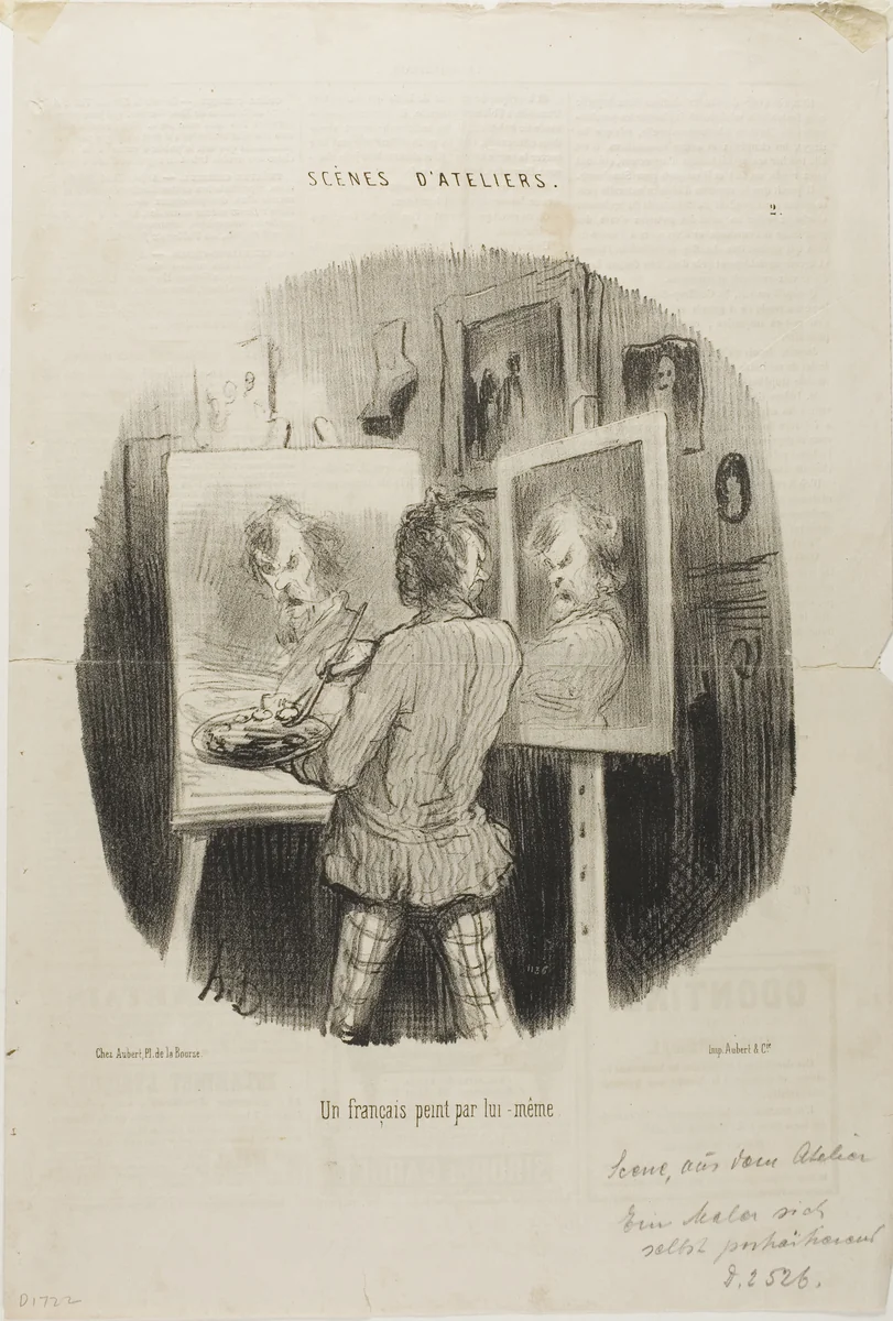 Self-Portrait of a Frenchman, plate 2 from Scénes D'ateliers by Honoré-Victorin Daumier, print, 1849