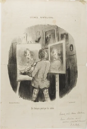 Self-Portrait of a Frenchman, plate 2 from Scénes D'ateliers by Honoré-Victorin Daumier, print, 1849