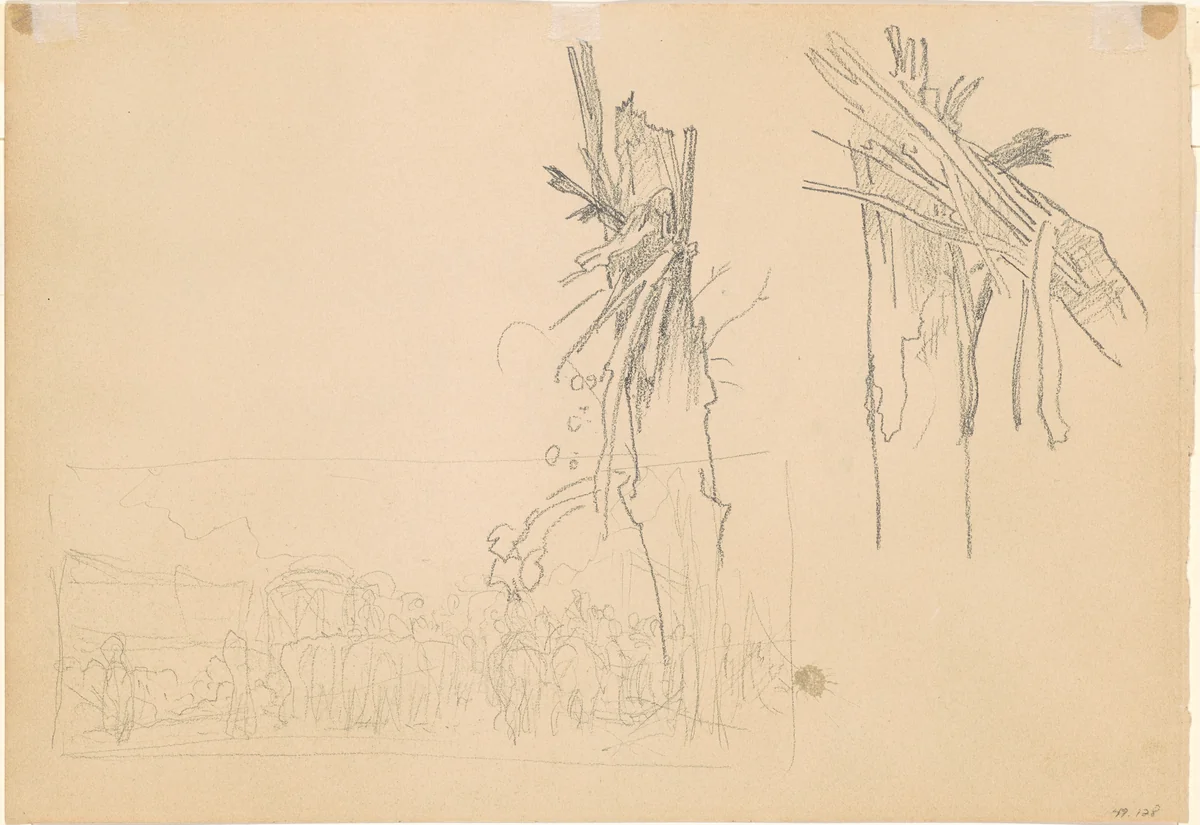 Two Shattered Trees; and Study for "The Road" [verso] by John Singer Sargent, drawing, 1913-1923