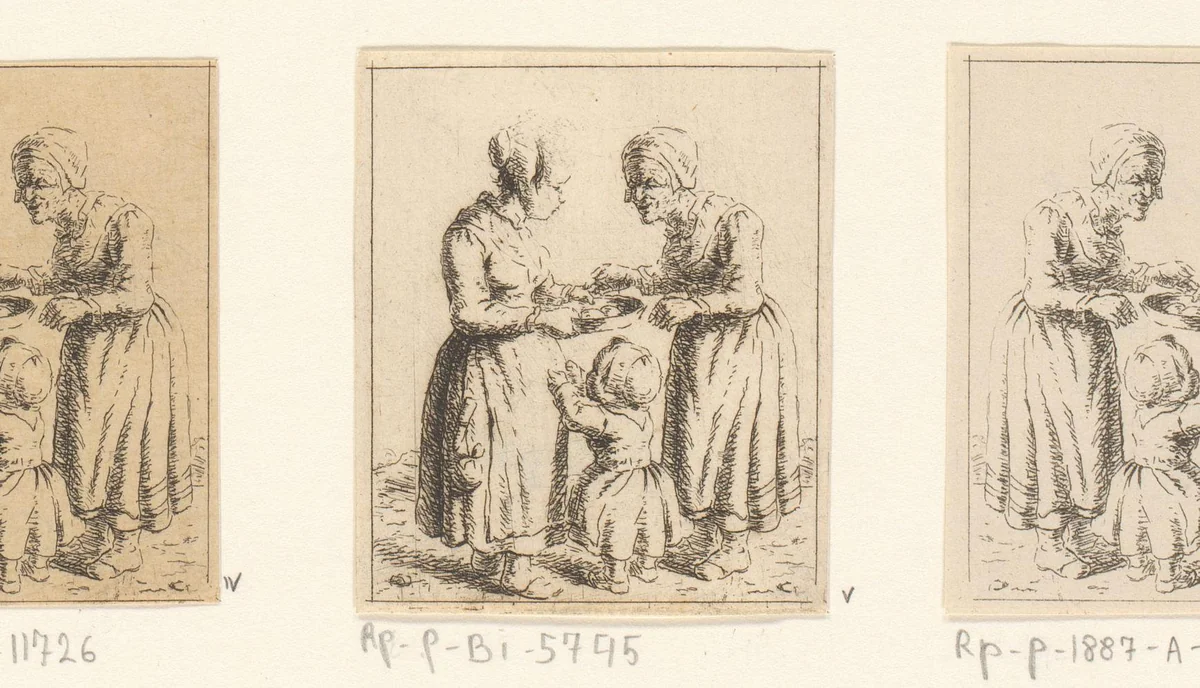 Twee vrouwen met een kind by Christina Chalon, print, 1758-1808