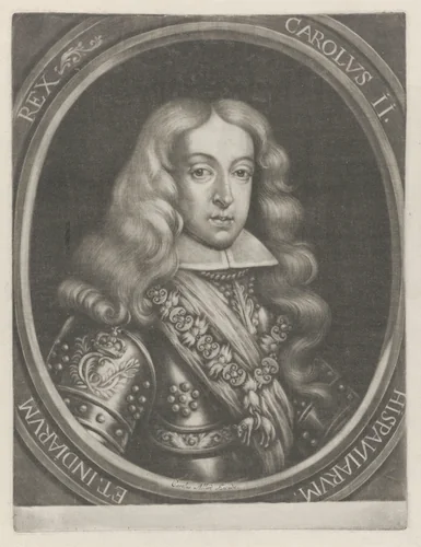 Portret van Karel II van Spanje by Carel Allard, print, 1658-1706