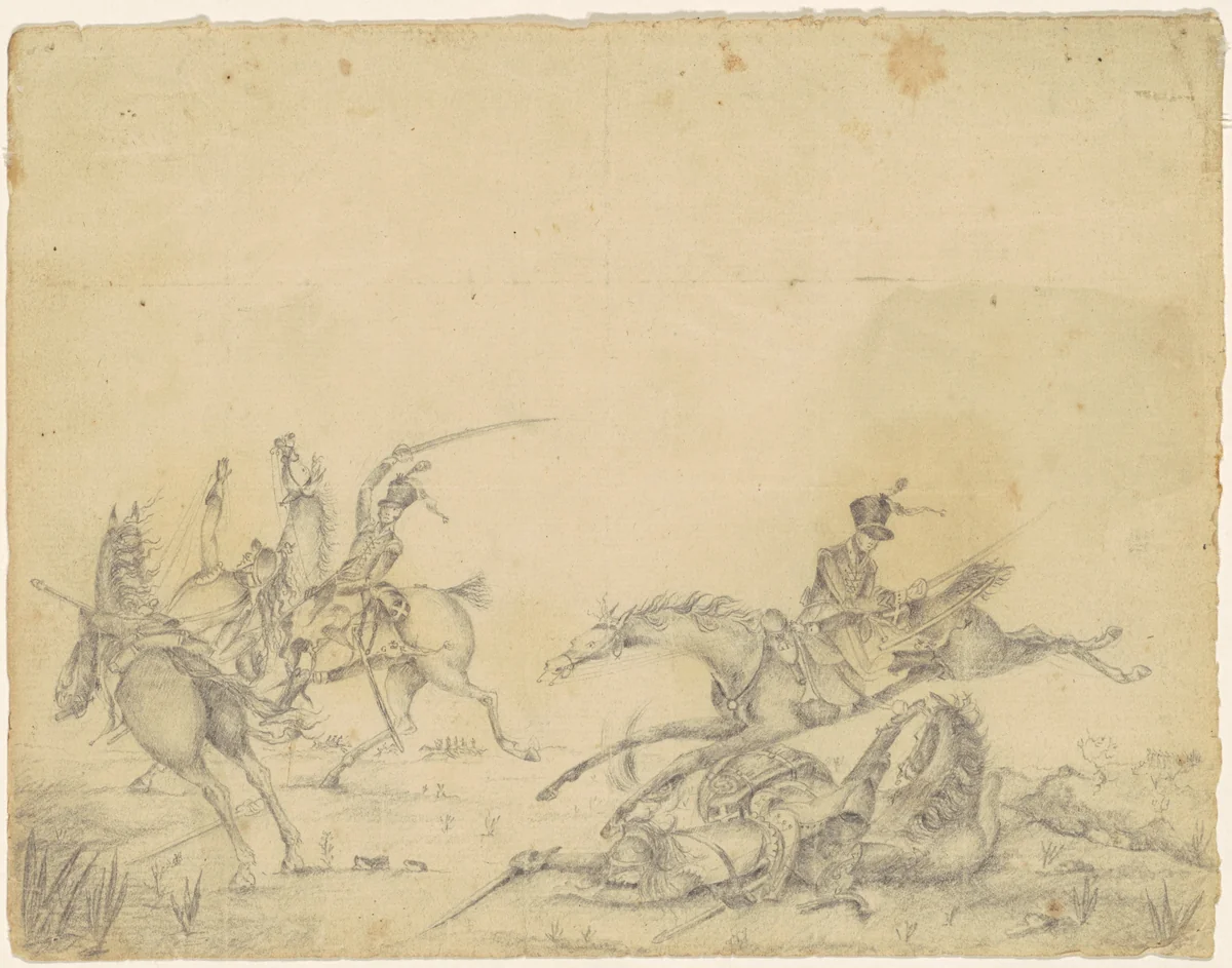 Cavaliers in Battle by Asa B. Sizer, drawing, 1815-1825