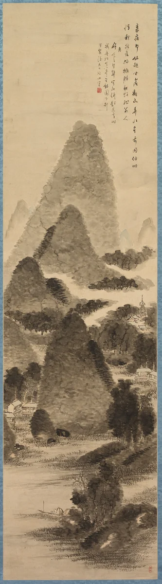 Mountain View and Blue Water by Tanomura Chikuden (田能村竹田), painting, 1800-1835