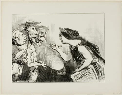 Too Many Cooks Spoil The Broth. “- This really tastes like bad cooking,” plate 142 from Actualités by Honoré-Victorin Daumier, print, 1850
