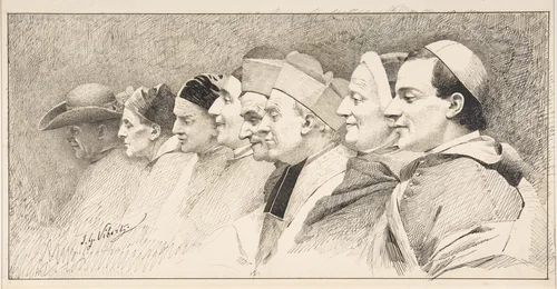 Eight Heads of Ecclesiastics by Jean-Georges Vibert, drawing, 1855-1902