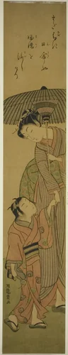 Woman and Child Under a Parasol by Isoda Koryusai, print, 1767-1777