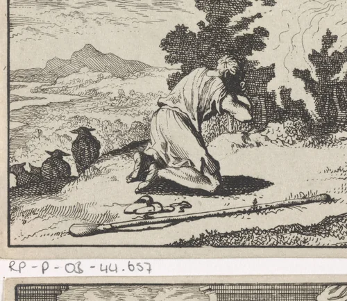 Mozes bij de brandende braamstruik by Caspar Luyken, print, 1698