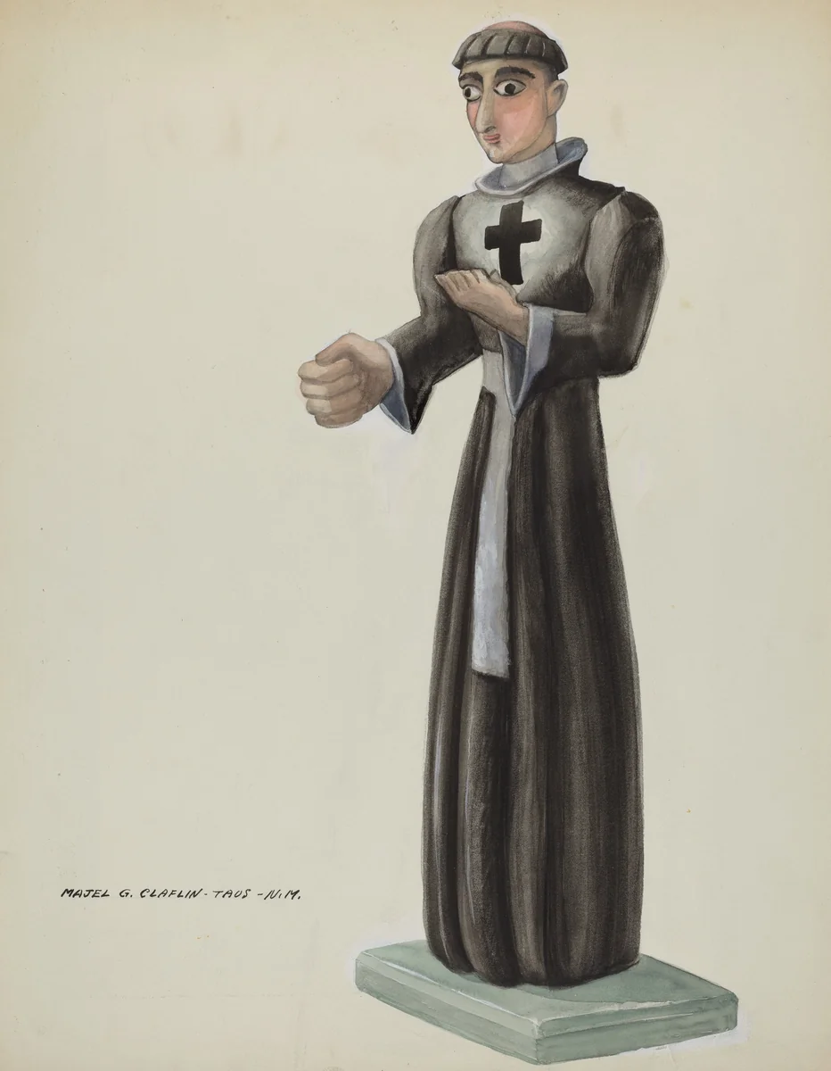Wooden Santo - Friar with Cross on Breast by Majel G. Claflin, index of american design, 1935-1942