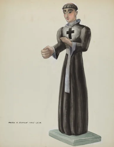 Wooden Santo - Friar with Cross on Breast by Majel G. Claflin, index of american design, 1935-1942