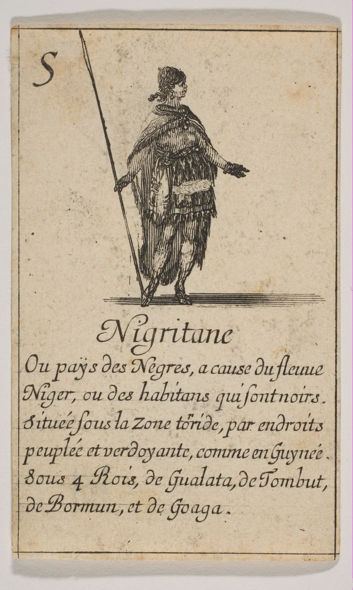 Nigritane, from "Jeu de la Géographie" by Stefano della Bella, print, 1644