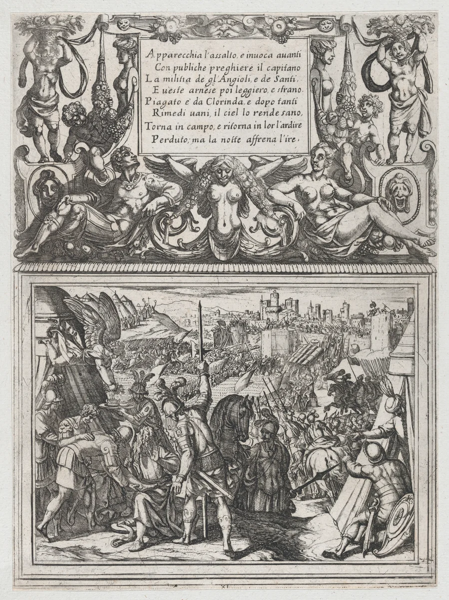 Plate 11: Illustration to Canto XI, from Torquato Tasso's "Gerusalemme liberata III" by Antonio Tempesta, print, 1585-1630