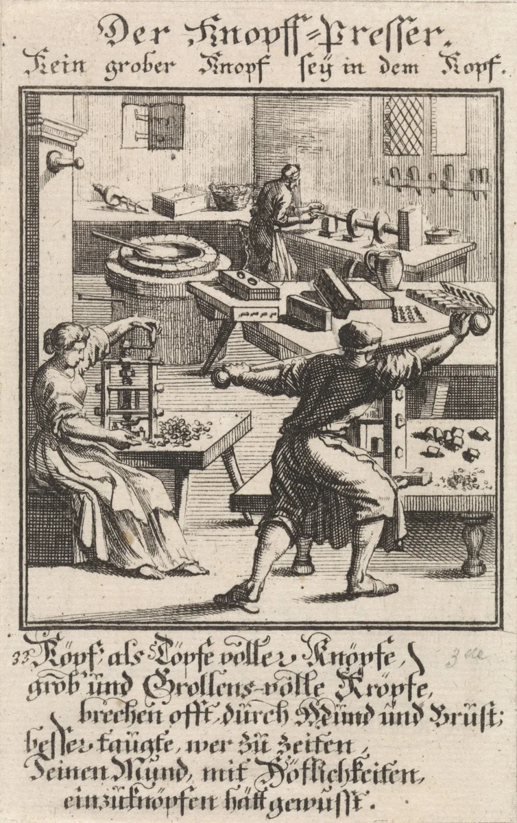 Knopenmaker by Jan Luyken, print, 1711