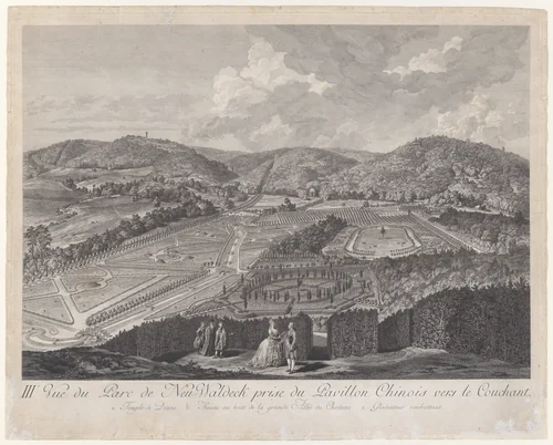 IIIe Vue du Parc de Neu-Waldeck prise du Pavillon Chinois vers le Couchant, from Views of the Park and Gardens of Marshal Count de Lacy at Neu-waldegg by Jakob Matthias Schmutzer, print, 1782