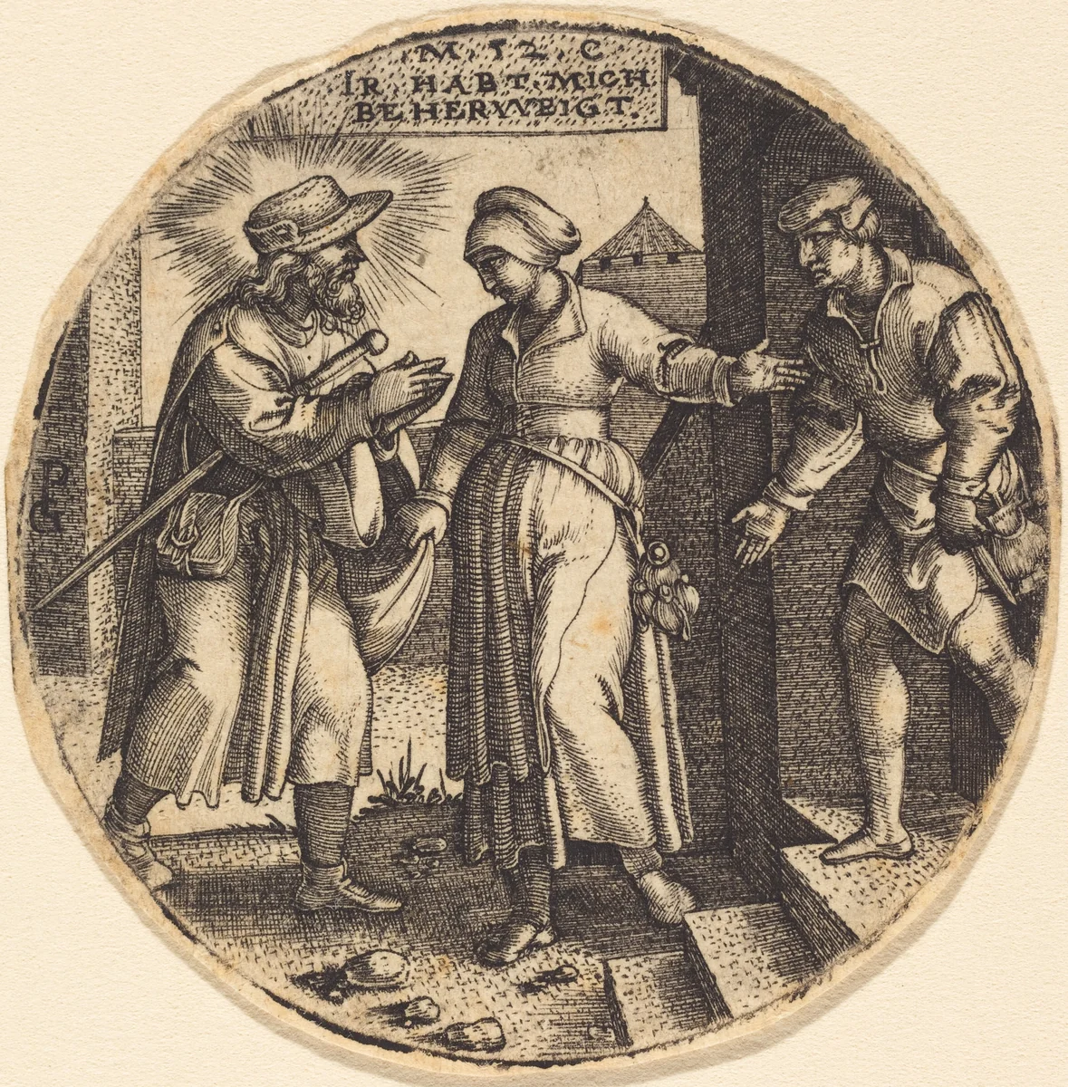 To House the Pilgrims by Georg Pencz, print, 1500-1550