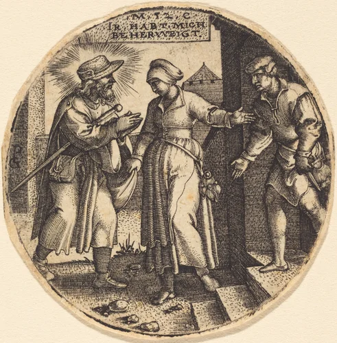 To House the Pilgrims by Georg Pencz, print, 1500-1550