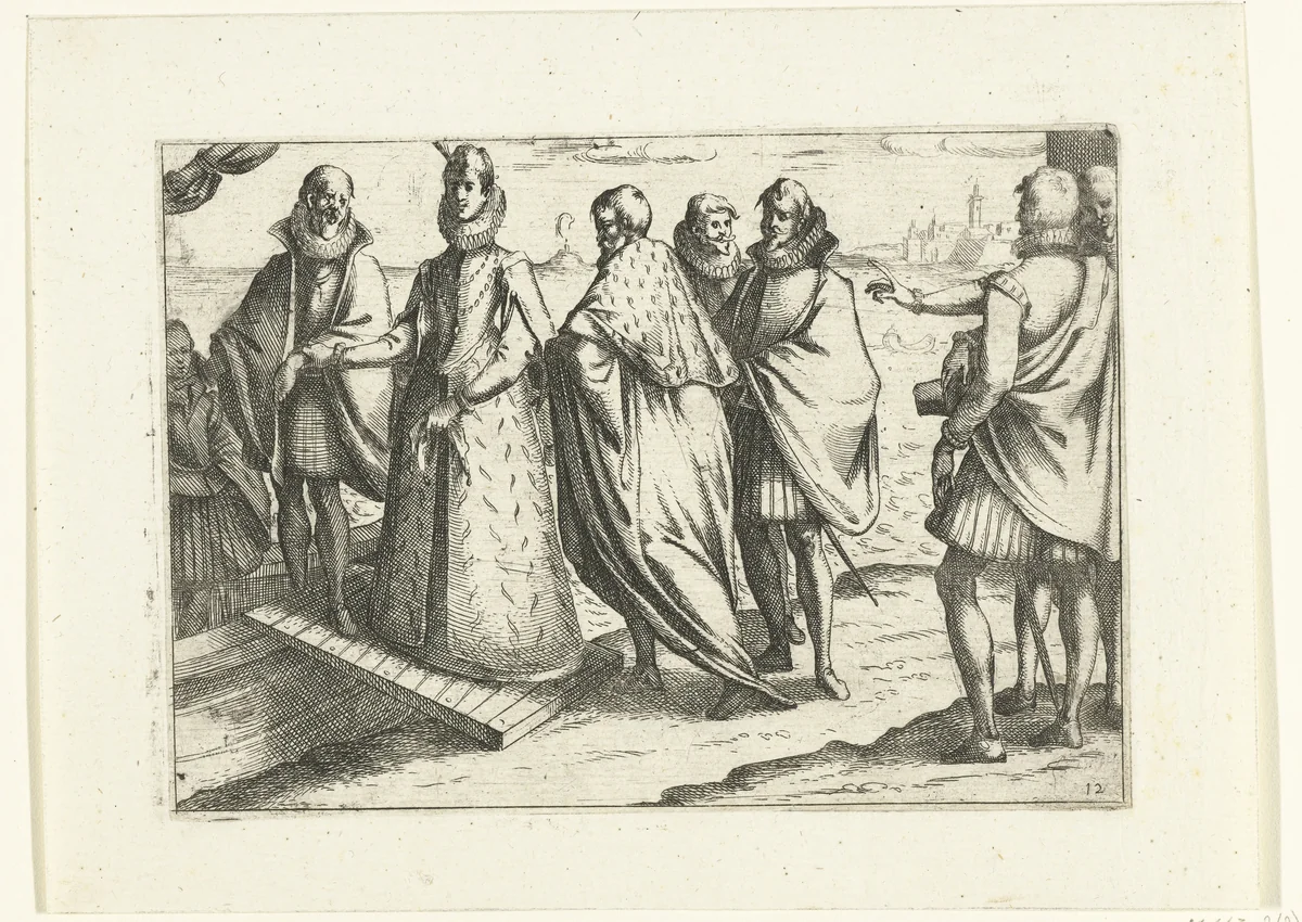 Inscheping van Margaretha van Oostenrijk in Genua by Jacques Callot, print, 1612