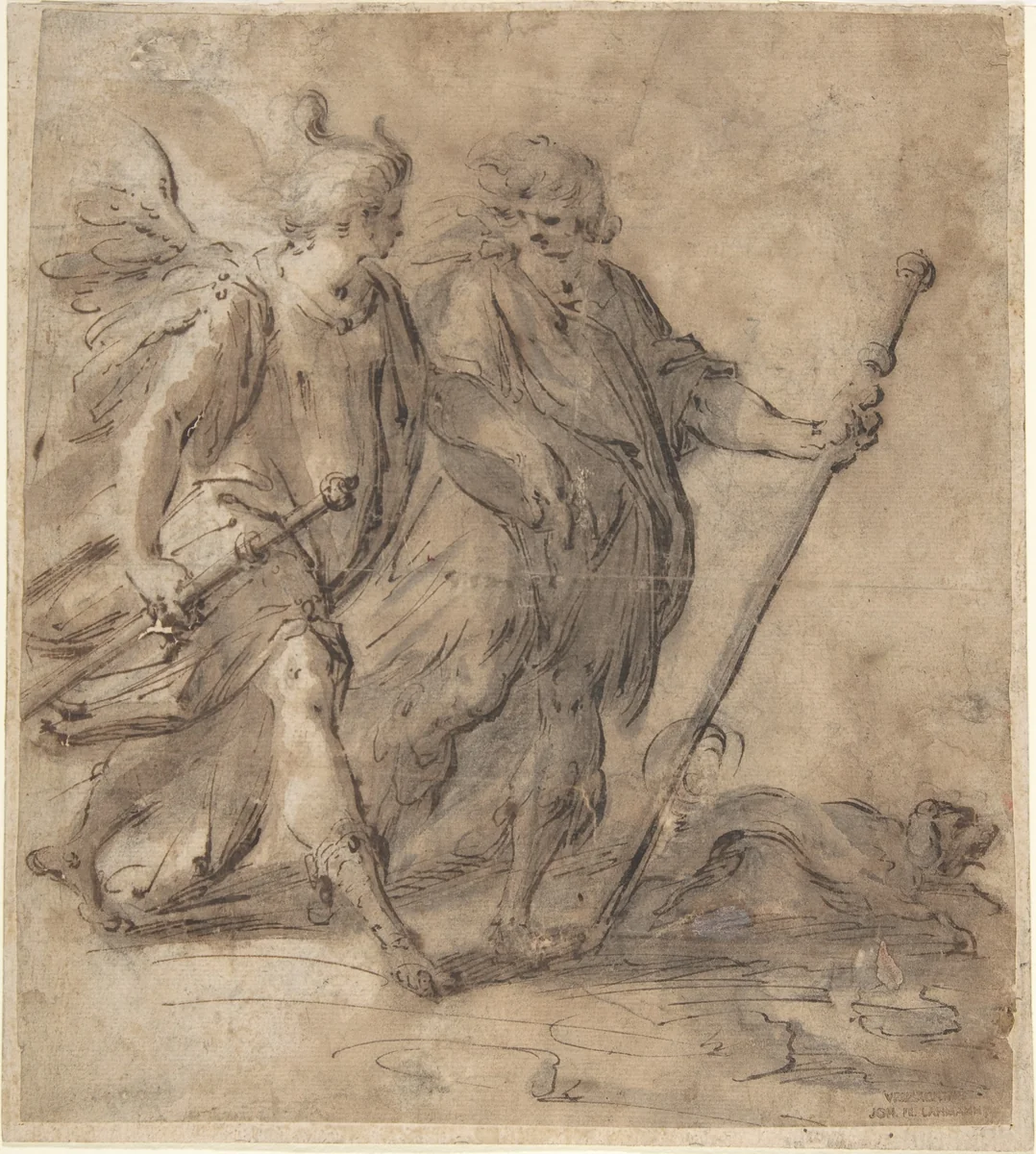 Tobias and the Angel by Hans von Aachen, drawing, 1552-1616