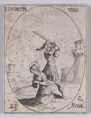 Ste. Lucrèce, vierge (St. Lucretia, Virgin), November 23rd, from "Les Images De Tous Les Saincts et Saintes de L'Année" (Images of All of the Saints and Religious Events of the Year) by Jacques Callot, print, 1636