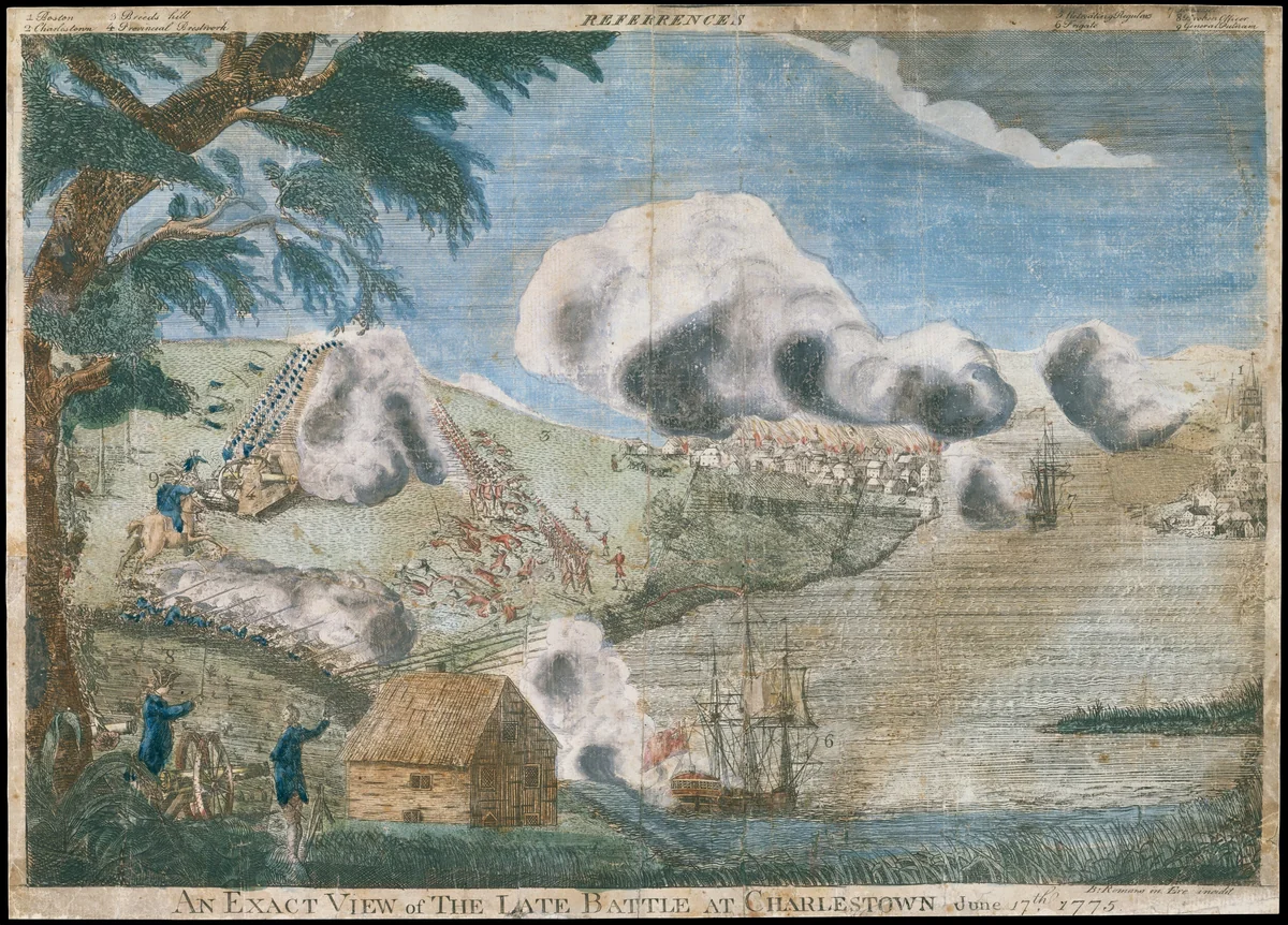 An Exact View of the Late Battle at Charlestown, June 17th, 1775 by Bernard Romans, print, 1770-1780