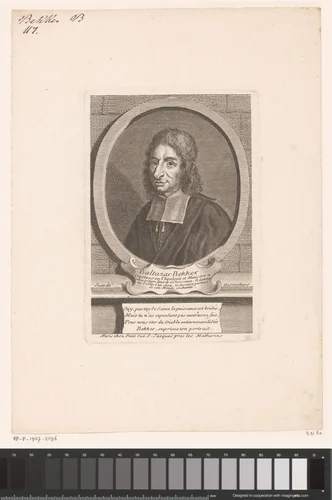 Portret van Balthasar Bekker by Étienne Desrochers, print, 1726