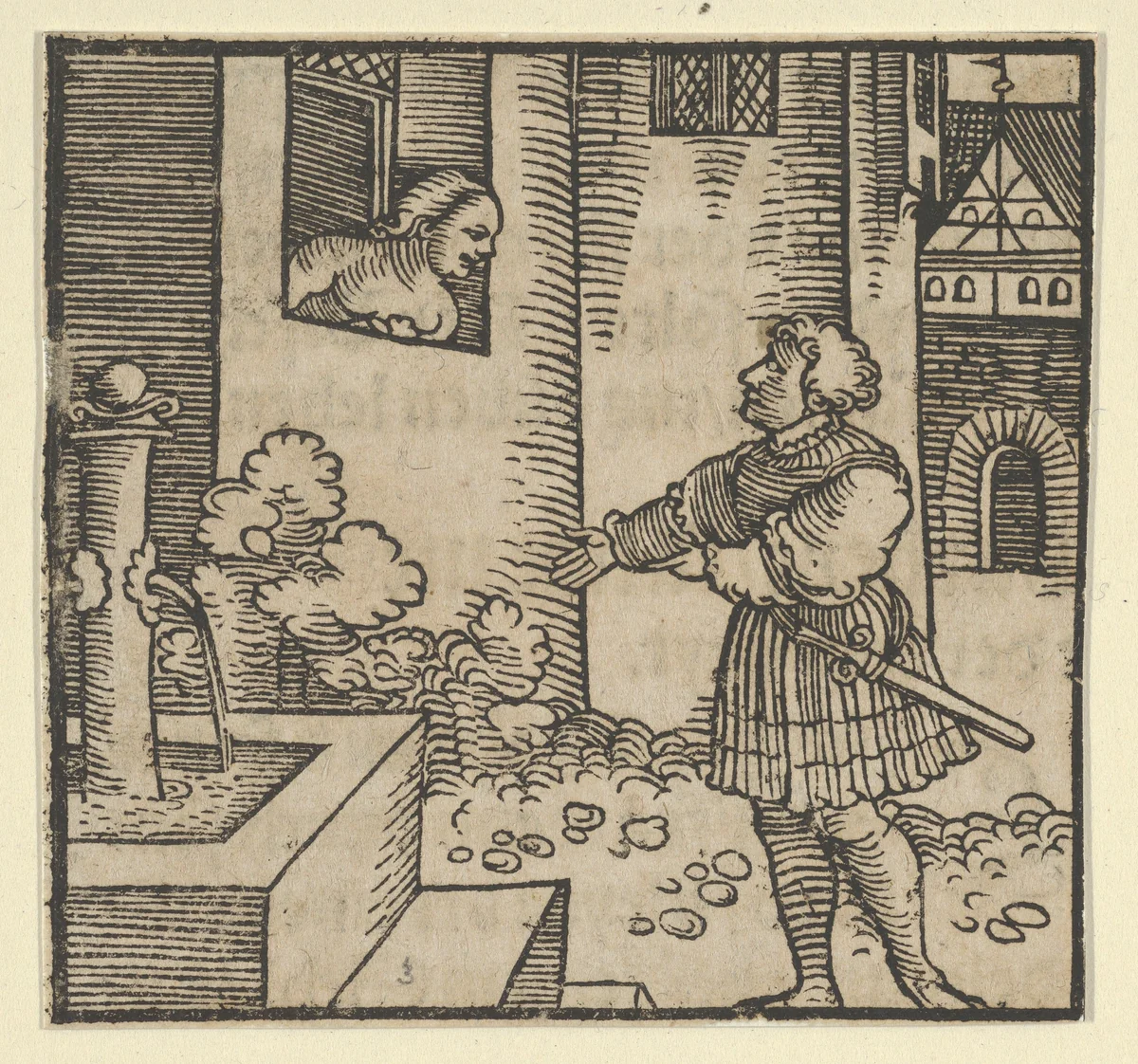 Ghita Locking out her Husband Tofano, from The Decameron by Hans Schäufelein, print, 1534