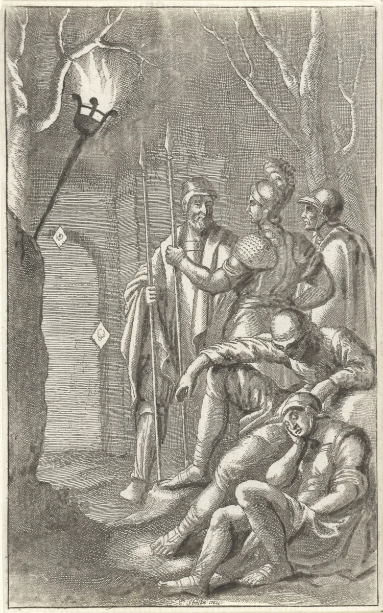 Wachters bij graf van Christus by Wenceslaus Hollar, print, 1670