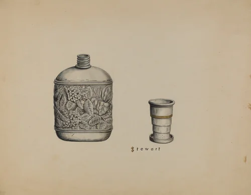 Silver Whiskey Flask by Robert Stewart, index of american design, 1937