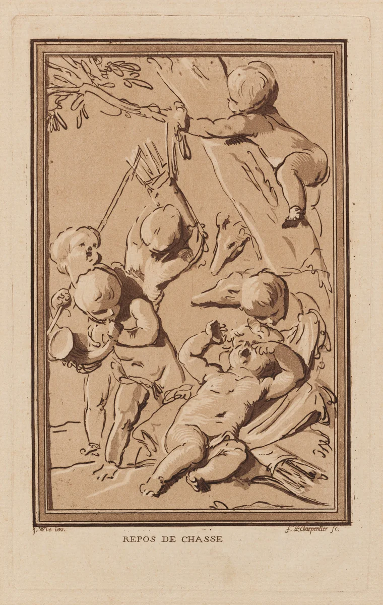 Repos de Chasse (Rest from Hunting) by François-Philippe Charpentier; Jacob de Wit, print, 1766