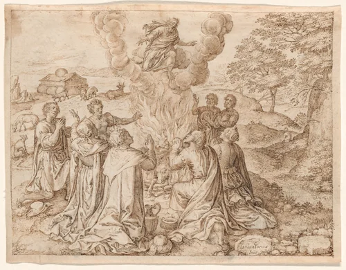 Noah's Sacrifice, plate IX from The Creation and Early History of Man by Jan Wierix, drawing, 1606