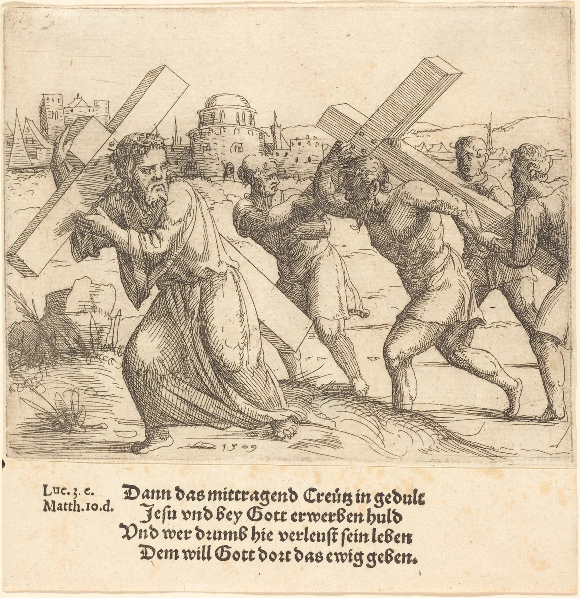 Man Carries the Cross after Christ by Augustin Hirschvogel, print, 1549