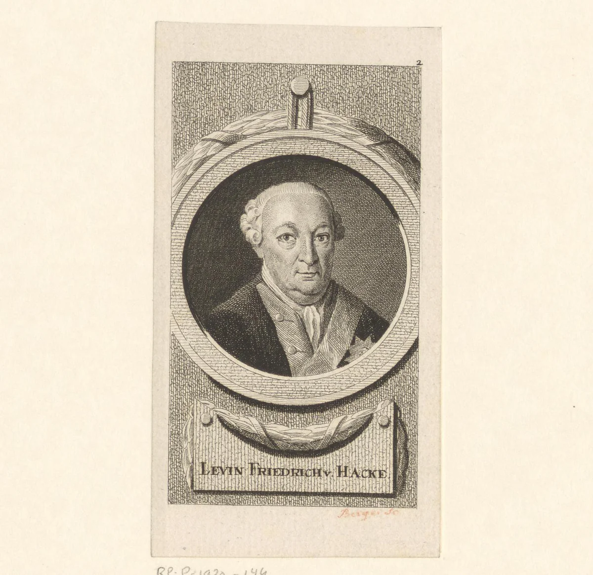 Portret van Levin Friedrich von Hacke by Daniel Berger, print, 1785