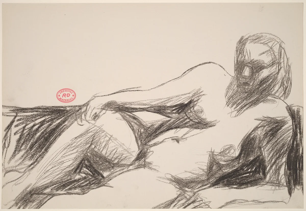 Untitled [female nude resting on her side and leaning on left arm] by Richard Diebenkorn, drawing, 1955-1967