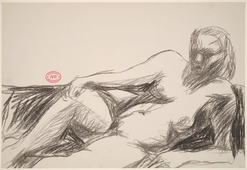 Untitled [female nude resting on her side and leaning on left arm] by Richard Diebenkorn, drawing, 1955-1967