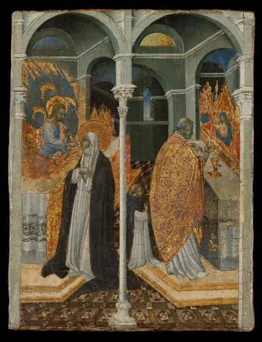 The Miraculous Communion of Saint Catherine of Siena by Giovanni di Paolo, painting, 1417-1482