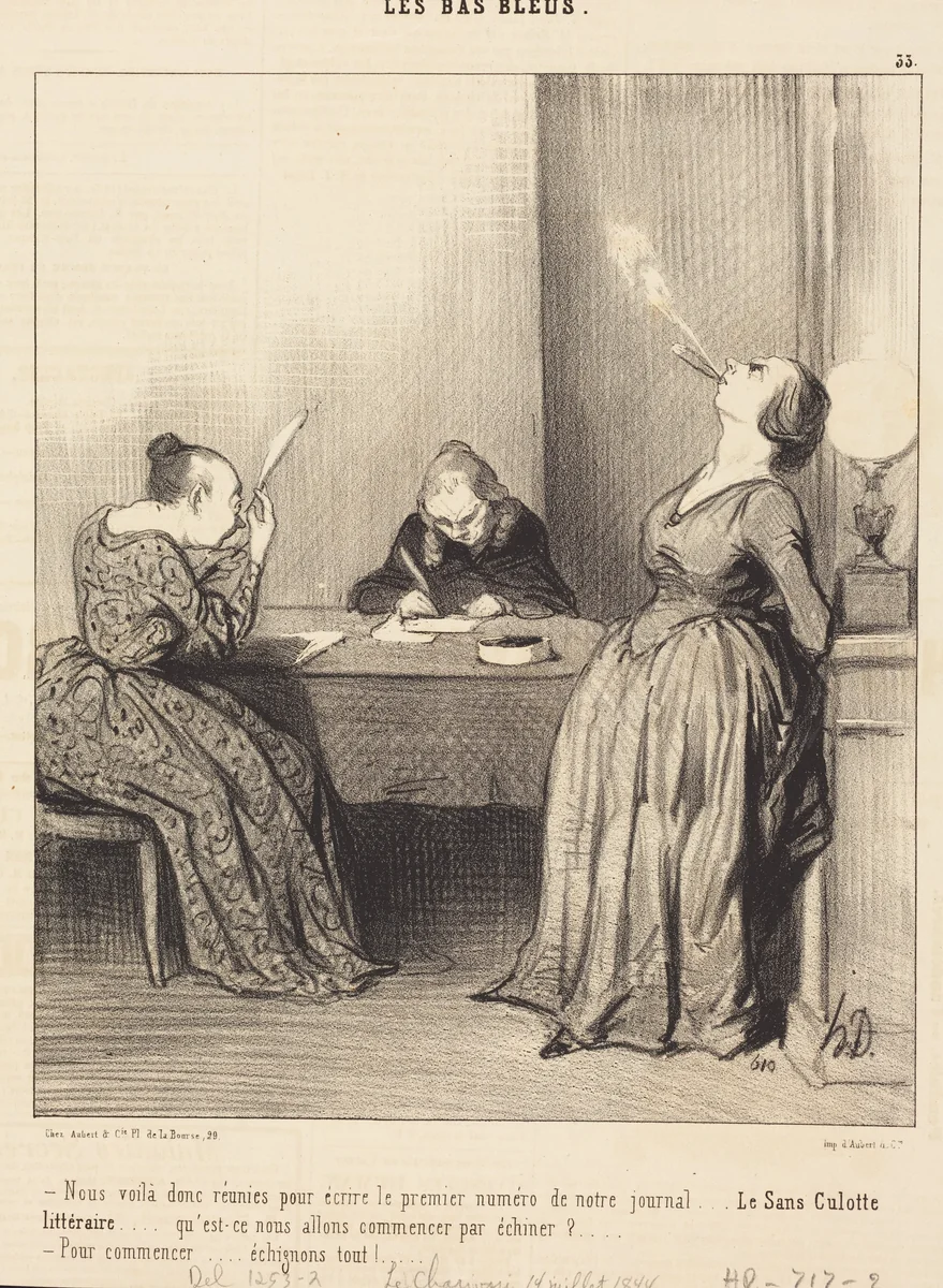 Nous voila... réunies pour écrire le premier numéro... by Honoré Daumier, print, 1844