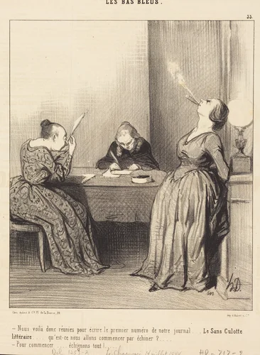 Nous voila... réunies pour écrire le premier numéro... by Honoré Daumier, print, 1844