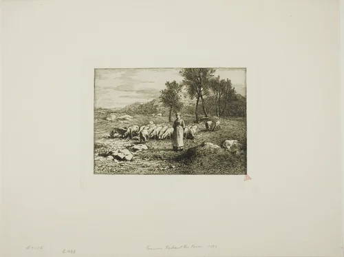 Woman Watching Over a Herd of Pigs by Charles-Émile Jacque, print, 1868