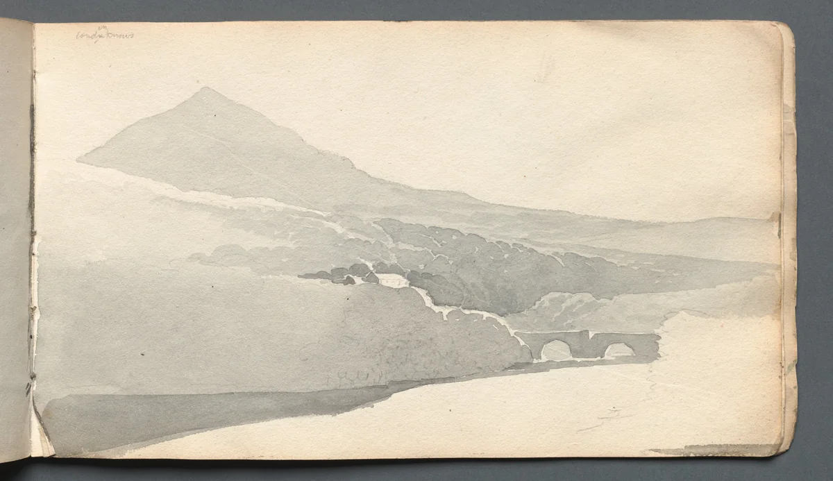 Sketchbook: "Mountainous Landscape with Bridge" by Samuel Prout, book, 1814