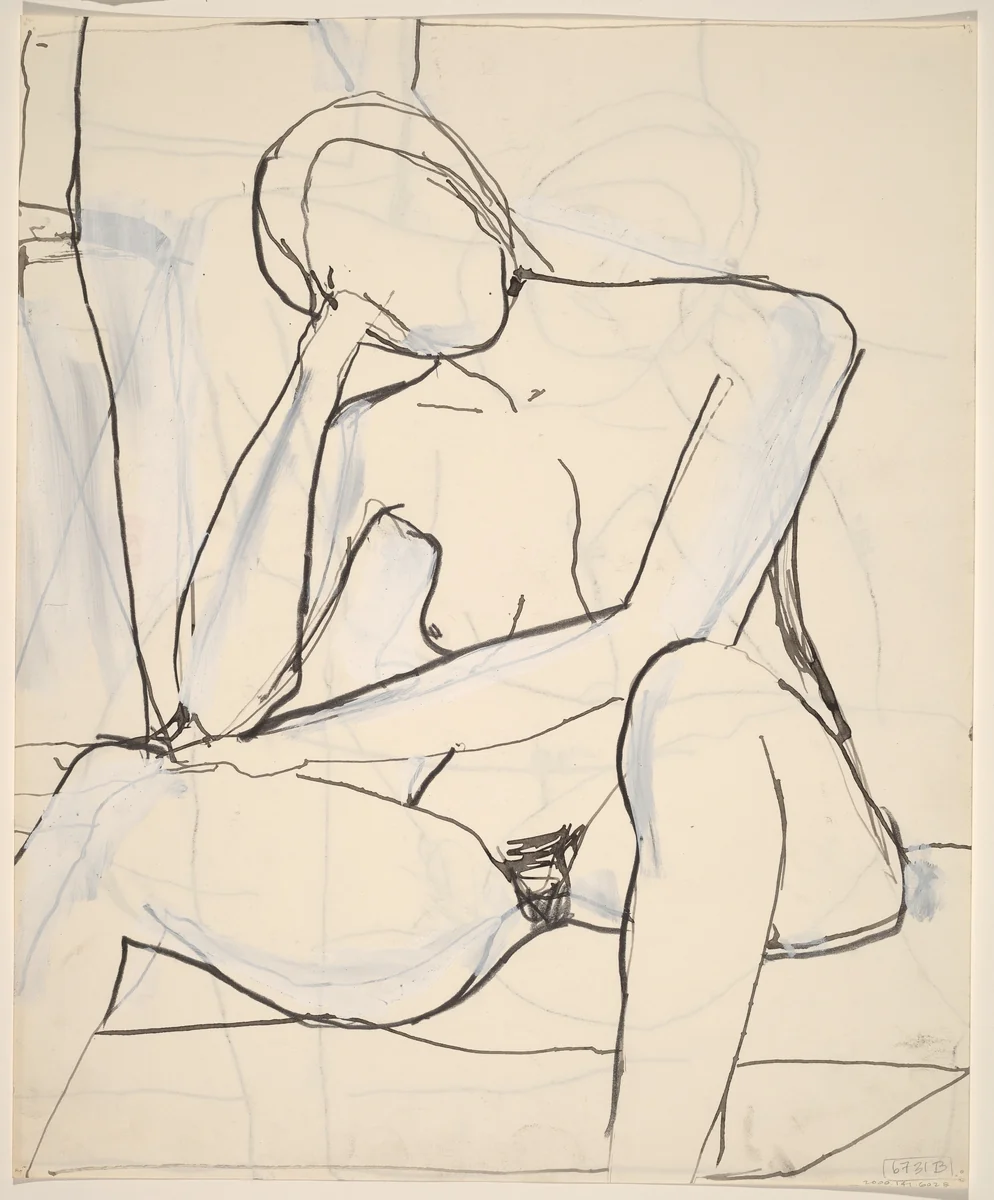 Untitled [seated nude resting her head on her right hand] [verso] by Richard Diebenkorn, drawing, 1955-1967