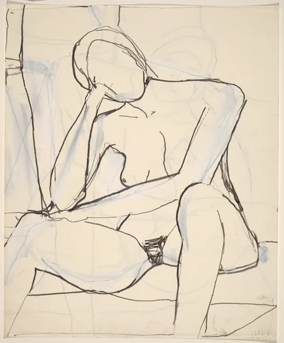 Untitled [seated nude resting her head on her right hand] [verso] by Richard Diebenkorn, drawing, 1955-1967