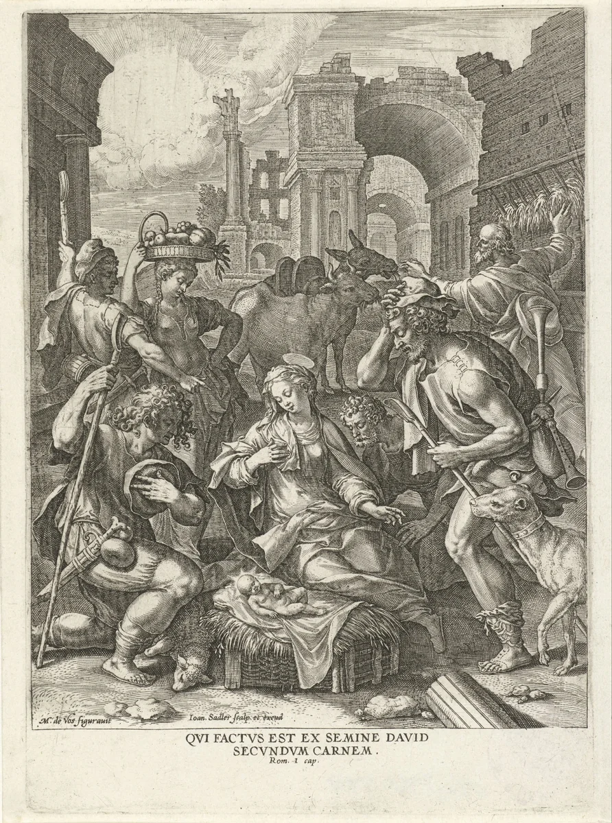 Aanbidding door de herders by Unknown, print, 1582-1584