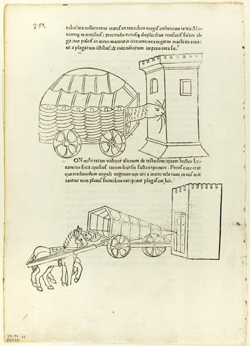 Battering Rams from De re militari (Concerning Military Matters), Plate 45 from Woodcuts from Books of the 15th Century by Matteo de' Pasti
Johannes Nicolai de Verona
Robertus Valturius
Wilhelm Ludwig Schreiber, print, 1472